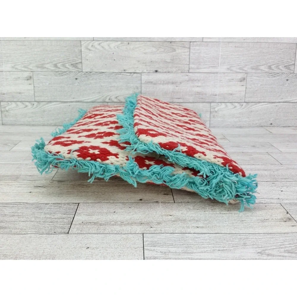 Roberta Freymann Roller Rabbit Red Teal Geometric Boho Clutch Bag Purse Fringe